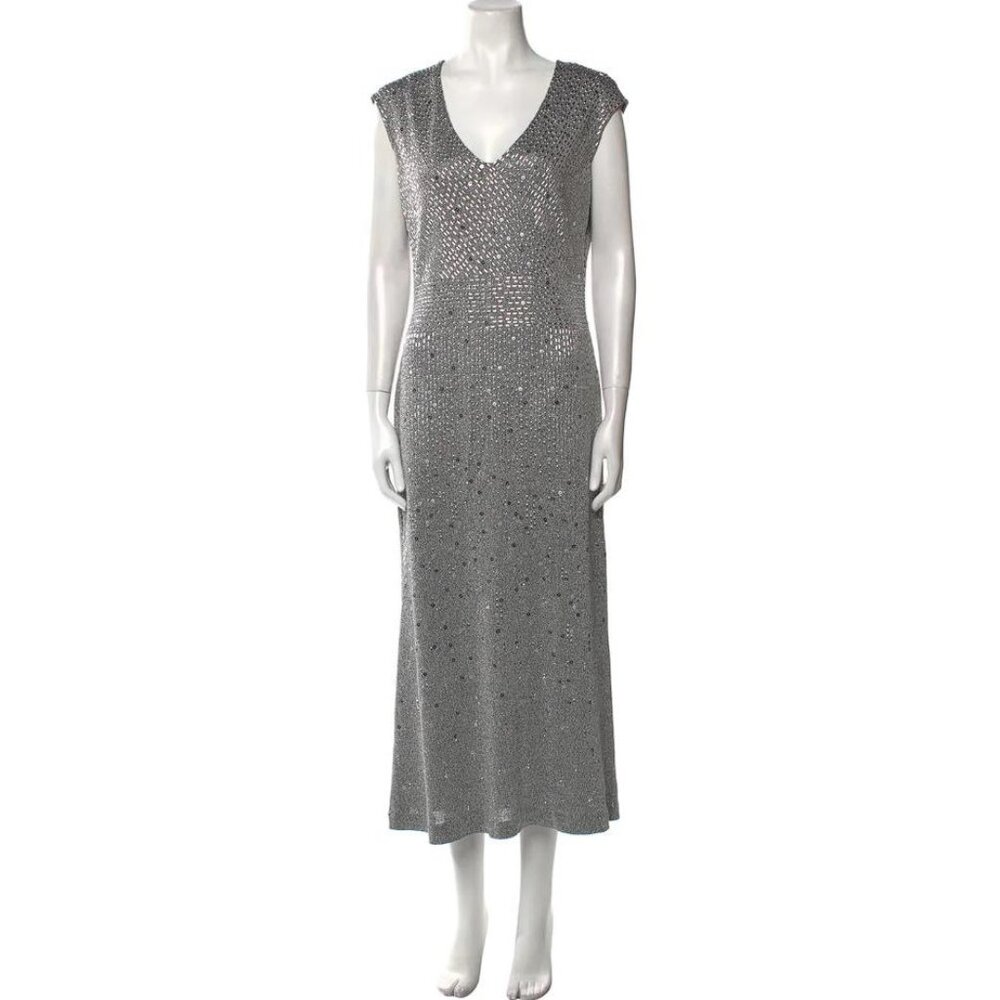 ST. JOHN EVENING Women's Cap Sleeve Silver Sequins Dress Size 8